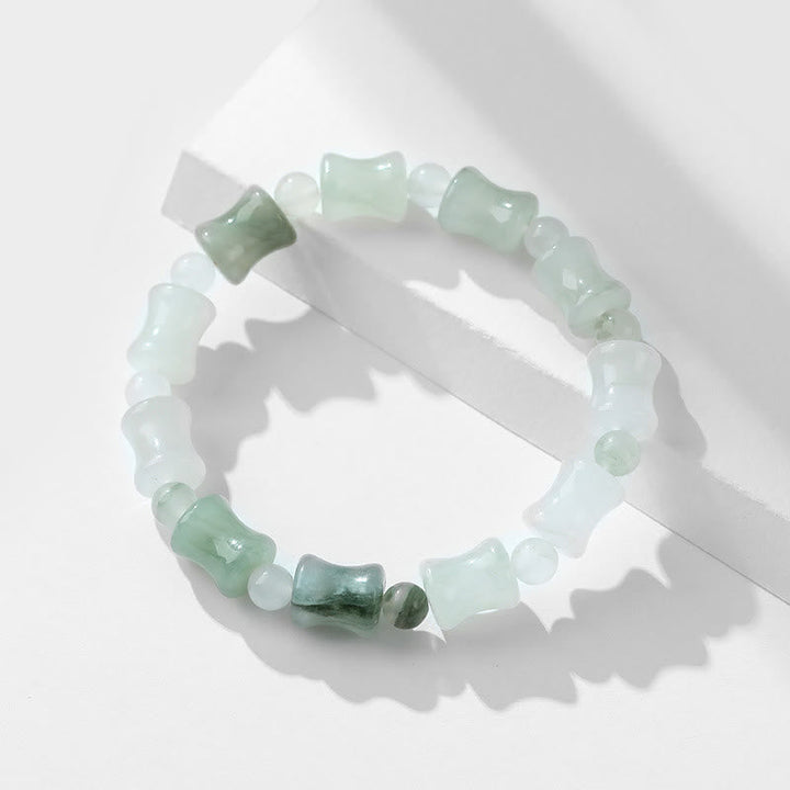 Armband Jade Bambus Glück Fülle Energie grüne weiße Perlen elastisch