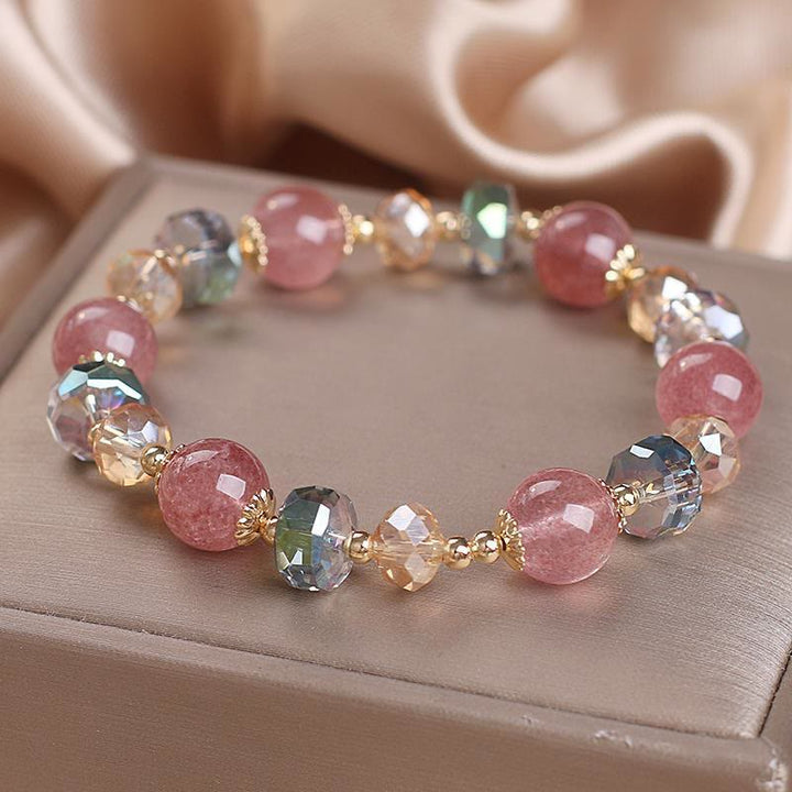 Armband Erdbeerquarz Kristall Perlen rosé facettiert Goldverzierung Schmuck