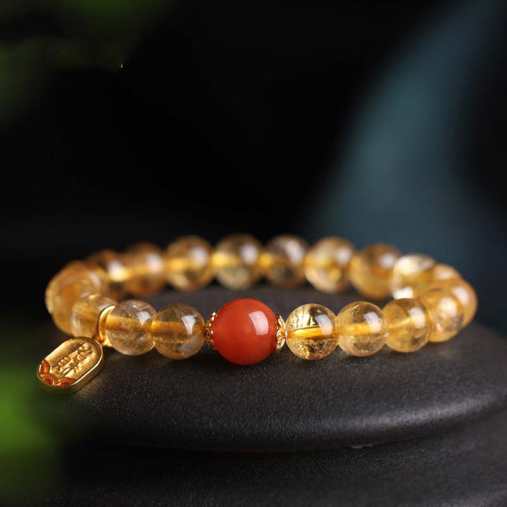 Armband Roter Achat Citrin – Glück mit goldenen Perlen elastisch
