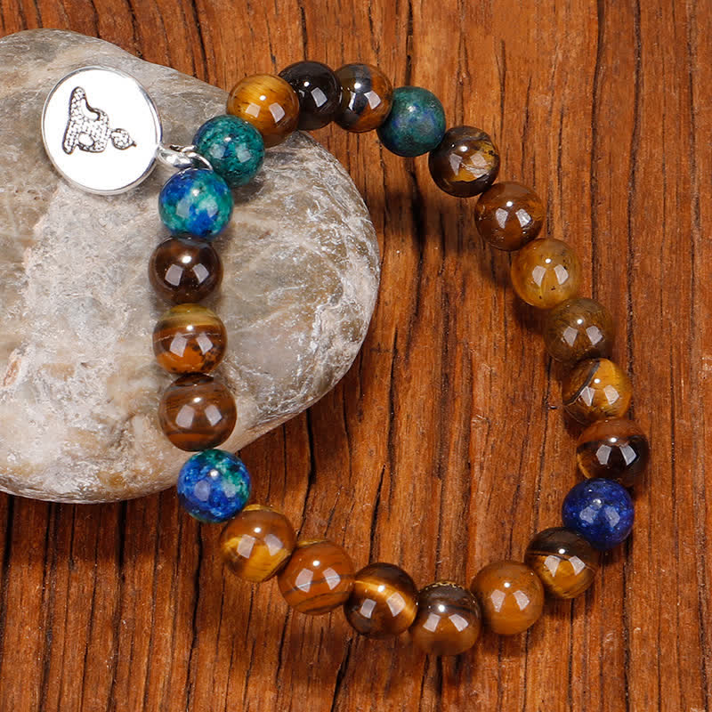 Mala 108 Perlen Tigerauge Armband Stärke braun blau Stein