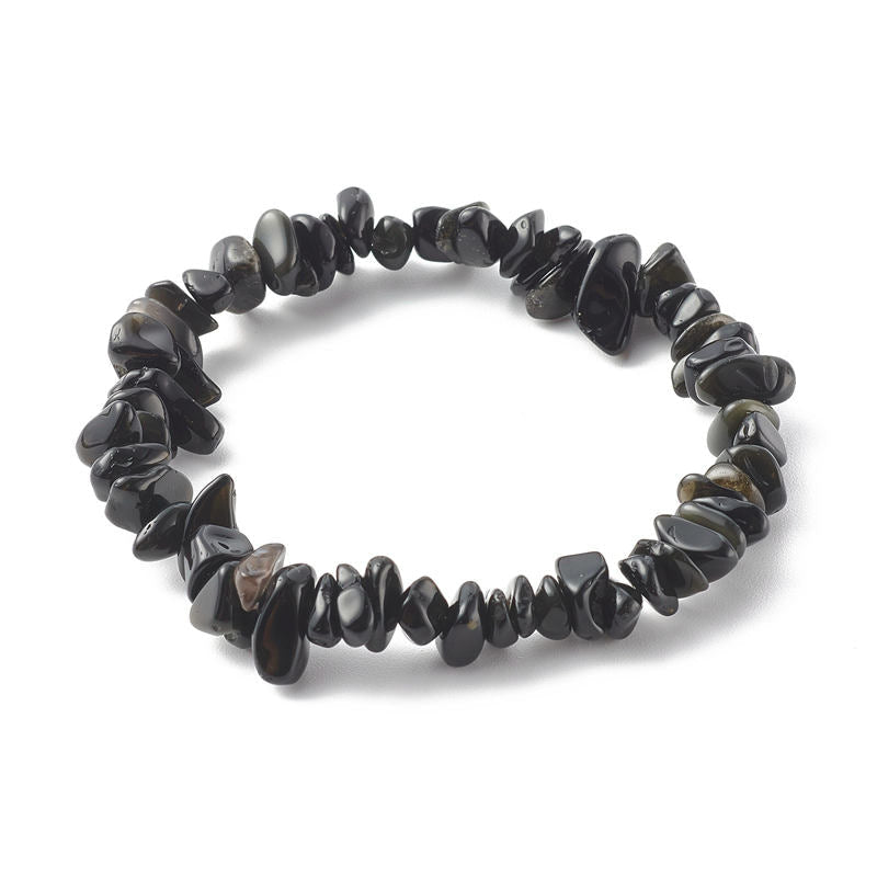 Schwarzes Obsidian Armband elastisch Naturstein Kristall Heilung Energie getragen