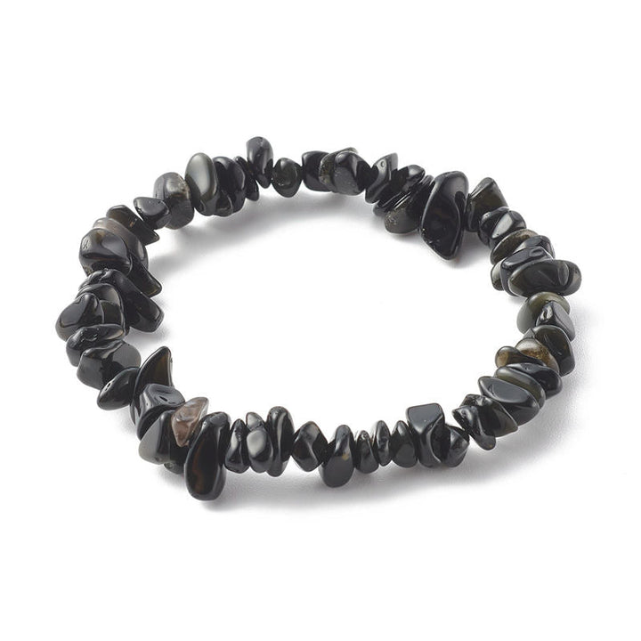Schwarzes Obsidian Armband elastisch Naturstein Kristall Heilung Energie getragen
