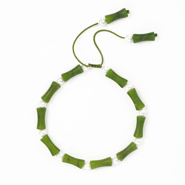 Armband Bambus – Liebe & Frieden grüne Perlen Naturstein elastisch