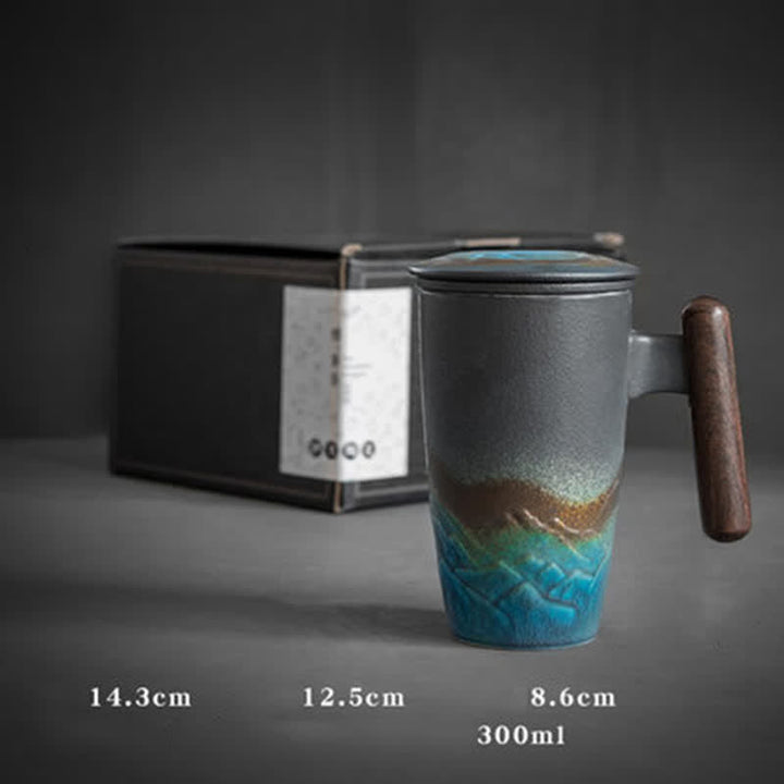 Japanische Teetasse Berg Meer Keramik Vintage Blau 300 ml