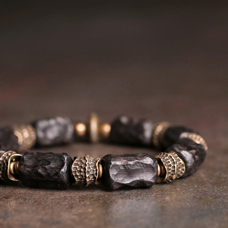 Armband Kupfer Ebenholz schwarze Perlen Naturstein elastisch elegant