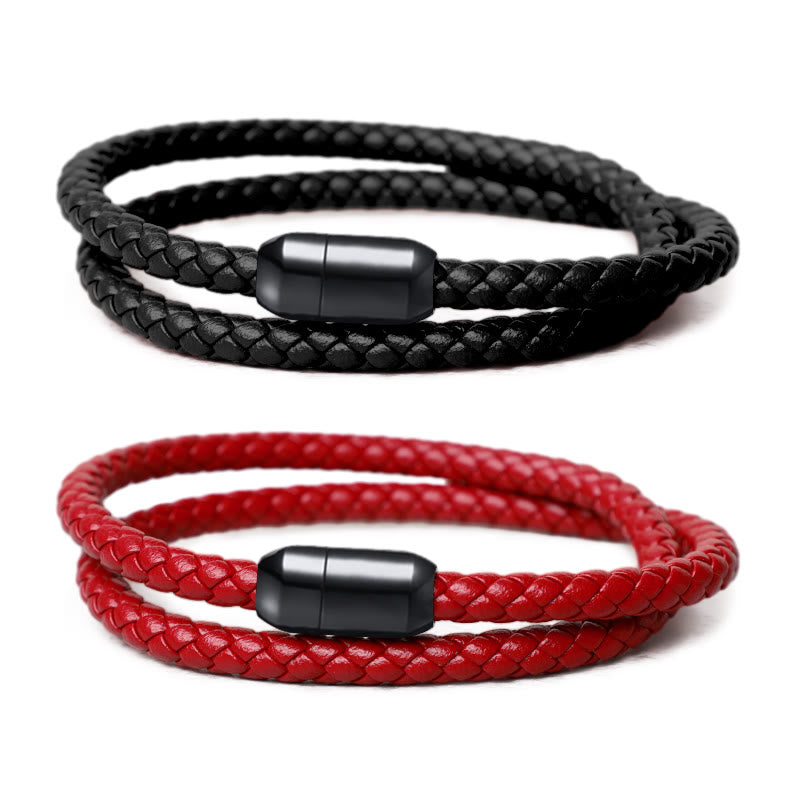 Armband Magnetisch – Schutz schwarz rot Leder geflochten Magnetverschluss