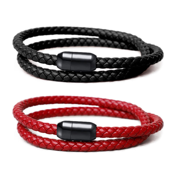Armband Magnetisch – Schutz schwarz rot Leder geflochten Magnetverschluss