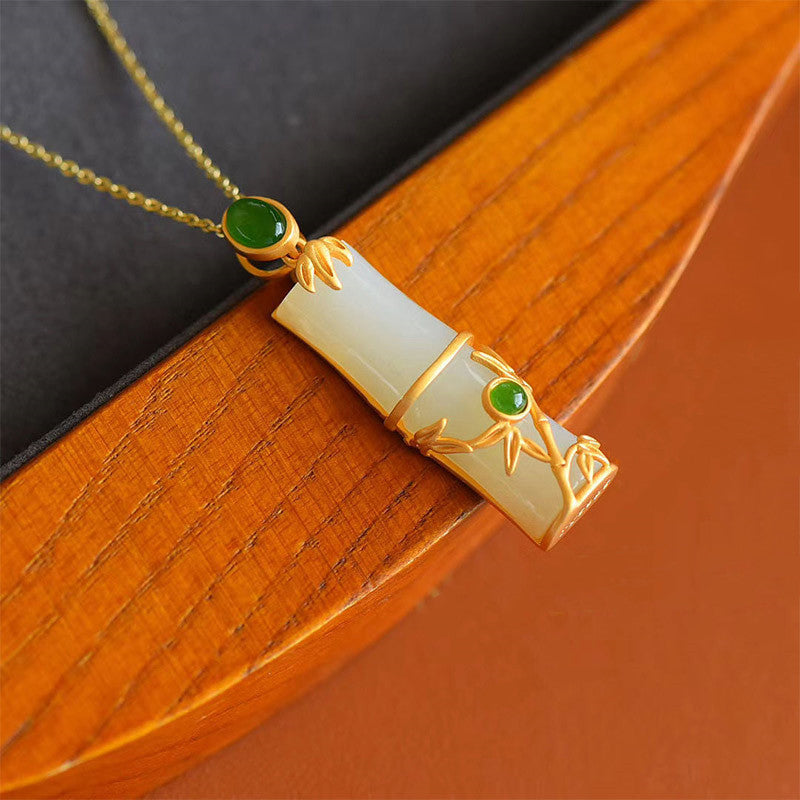Kette Jade Bambus Heilstein – Schutz & Energie – Bild 6 – Kette Jade Bambus Heilstein Anhänger Gold grüner Naturstein Schutz