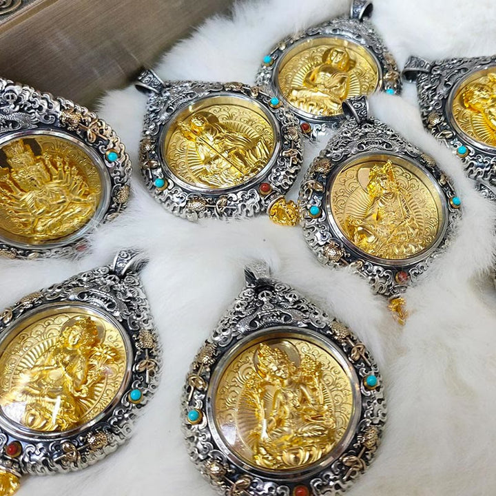 Anhänger Kette Tibetischer Geburtsgott Gold Silber Amulett