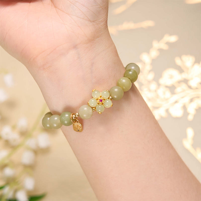 Armband Grüner Jade Blume Fu Zeichen - Glück