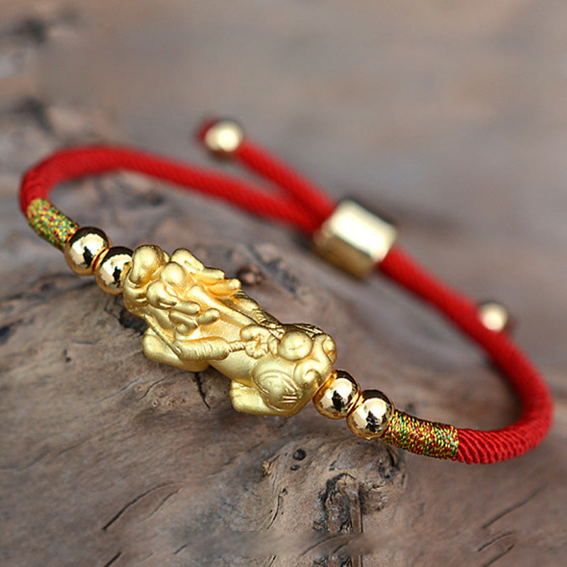 Armband Pixiu "Glück" Rotband - 24K Vergoldet