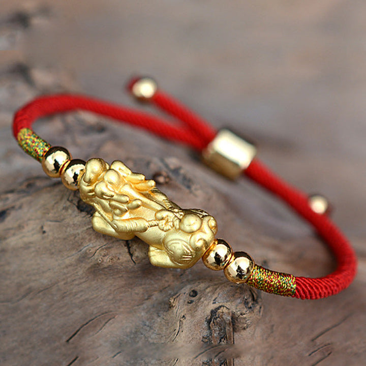 Armband Pixiu "Glück" Rotband - 24K Vergoldet