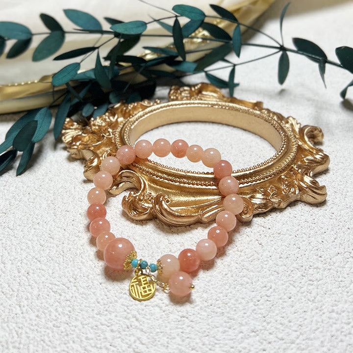Rosenquarz Armband Türkis Fu-Zeichen – Glück elegantes Accessoire