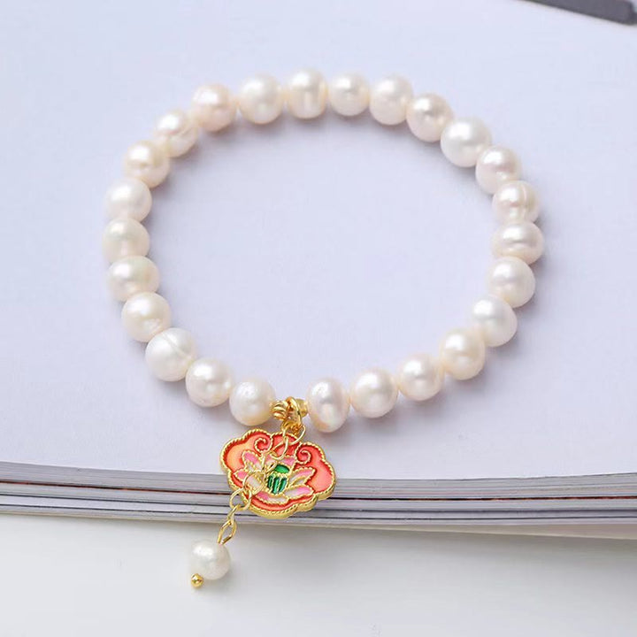 Armband Perle Koi Fisch rosa Gold Charm elegantes Accessoire Naturperlen