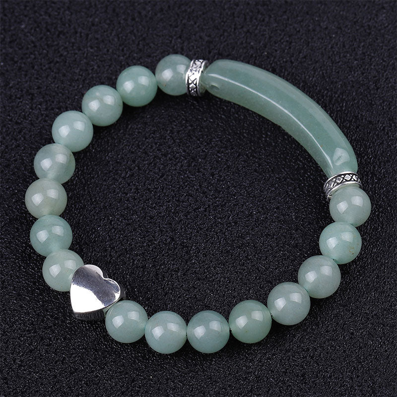 Grünes Jade Armband Kristall Perlen Unisex Herz Charm elastisch.