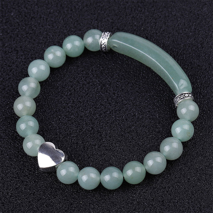 Grünes Jade Armband Kristall Perlen Unisex Herz Charm elastisch.