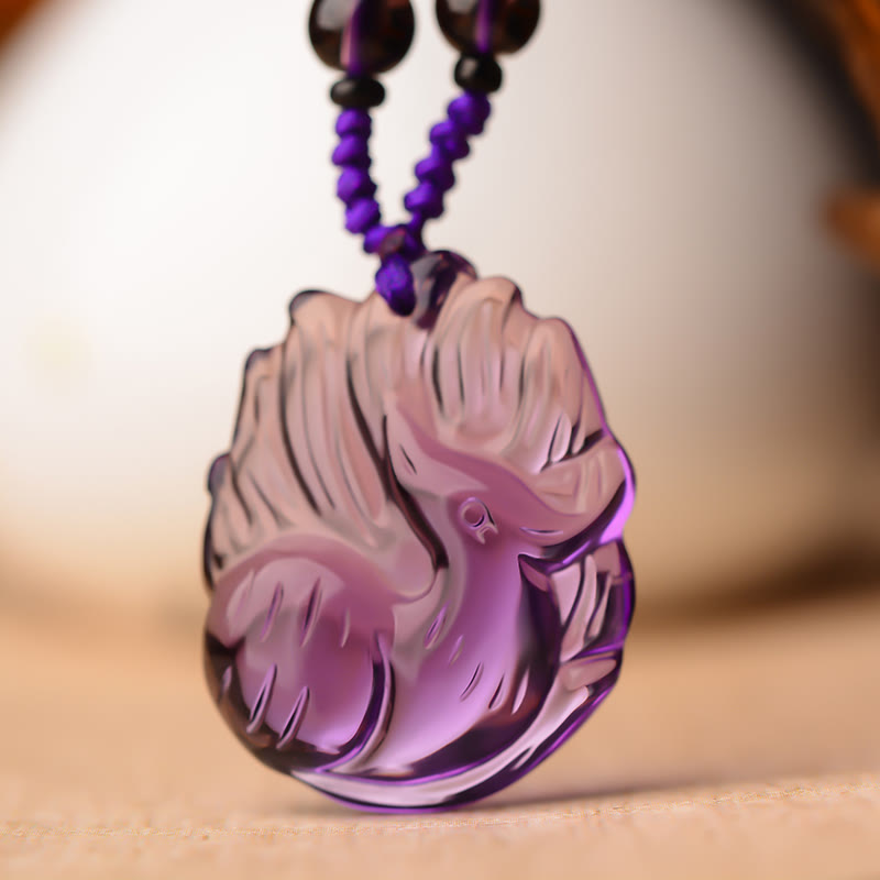 Anhänger Kette Amethyst Neunschweif-Fuchs Glück lila Kristall
