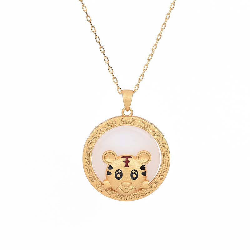 Tibetische Kette Jade Tiger Segen Gold Anhänger