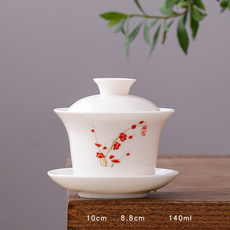 Teetassen Mit Untertasse Gaiwan Berge Porzellan Lange Tasse - Pflaumenblüte