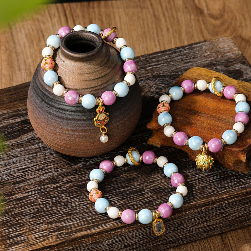 Armband – Schutz & Wohlstand & Energie bunte Perlen Anhänger elastisch