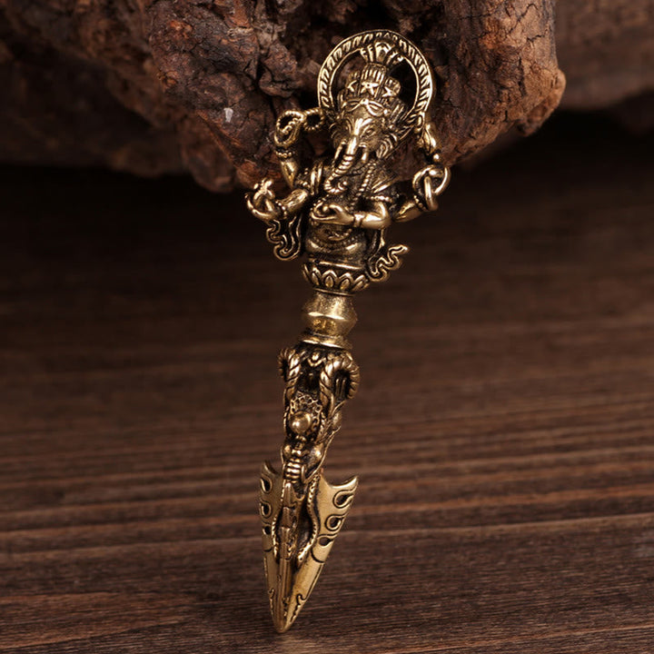 Kette Tibetsteine Ganesha Vajra Wohlstand Bronze Anhänger