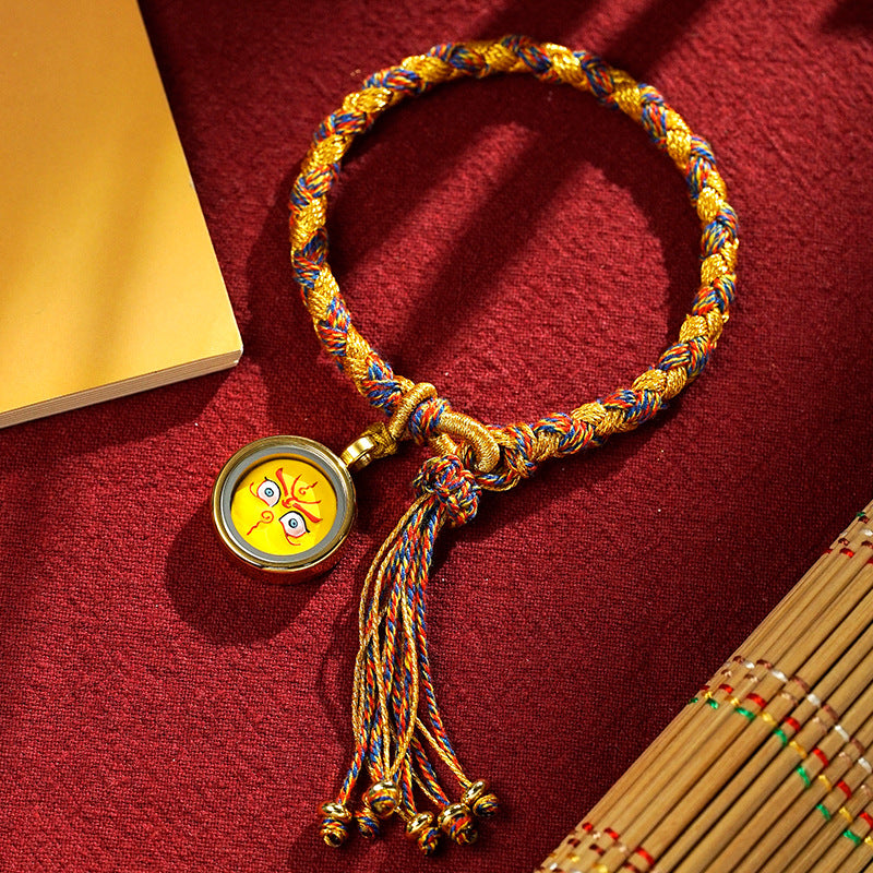 Armband Drachen – Glück & Wohlstand Energie, bunte Kordel mit gelbem Anhänger