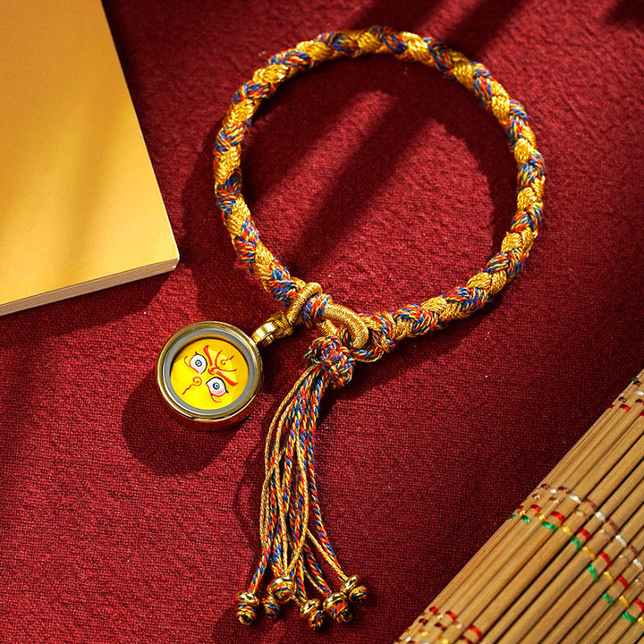 Armband Drachen – Glück & Wohlstand Energie, bunte Kordel mit gelbem Anhänger
