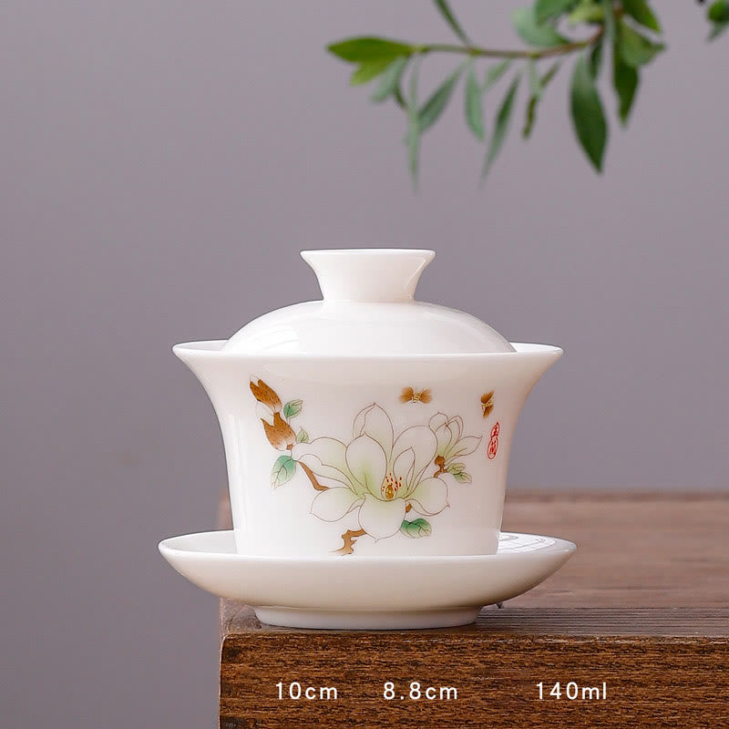 Teetassen Mit Untertasse Gaiwan Berge Porzellan Lange Tasse - Magnolie