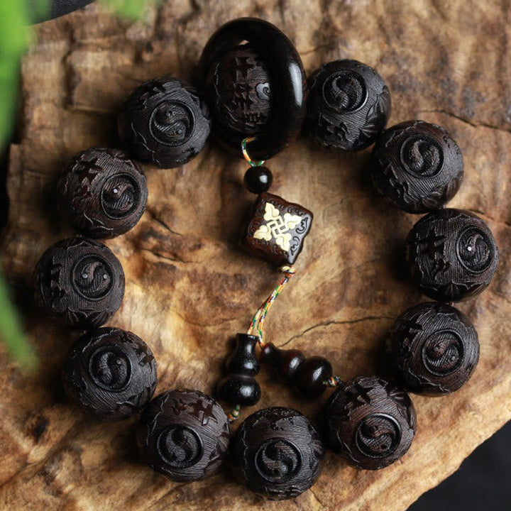 Armband Ebenholz Gravur Yin-Yang Ruhe