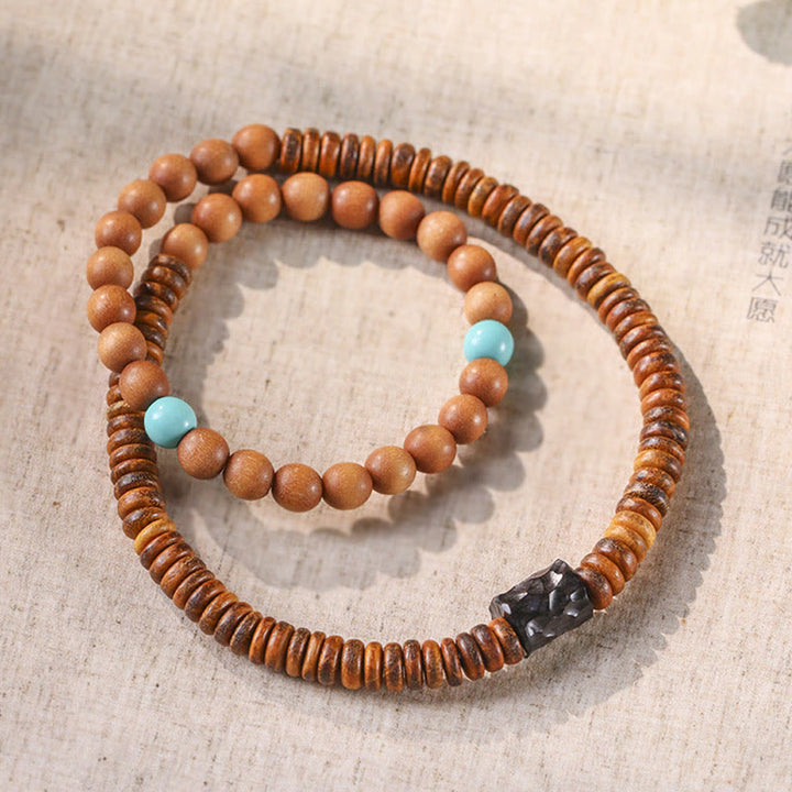 Armband Sandelholz Türkis – Schutz elastisch Naturstein Perlen