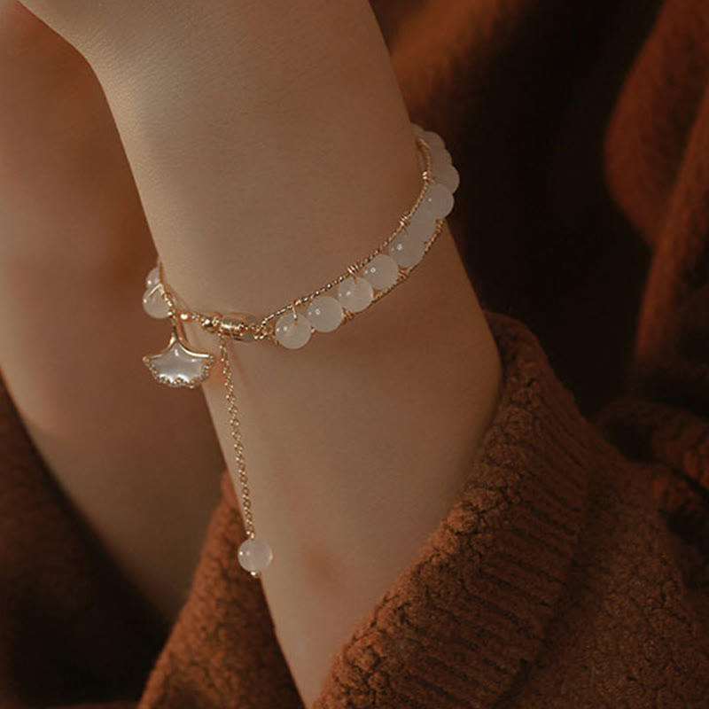 Jade Ginkgo Blatt Armband Glück Glücksarmband elegantes Accessoire Handgelenk