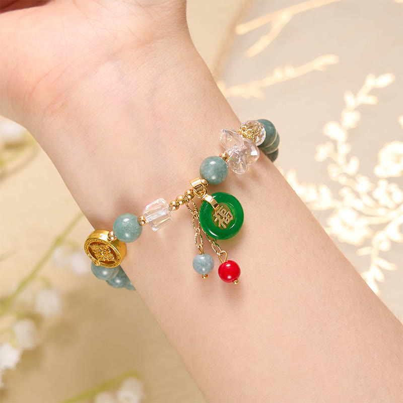 Armband Erdbeerquarz Jade Fu-Zeichen Heilung Naturstein elegantes Accessoire.