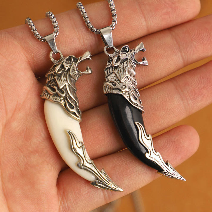 Anhänger Kette Titanium Wolfzahn Schutz schwarz weiß