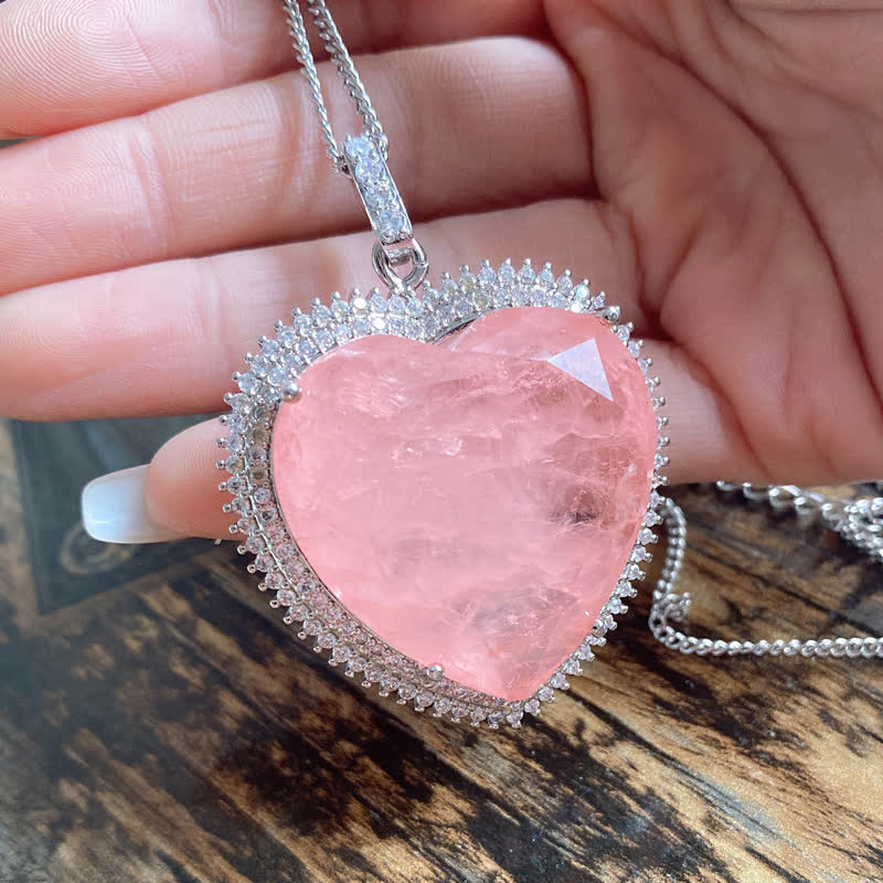 Anhänger Kette Rosenquarz Herz Liebe Silber