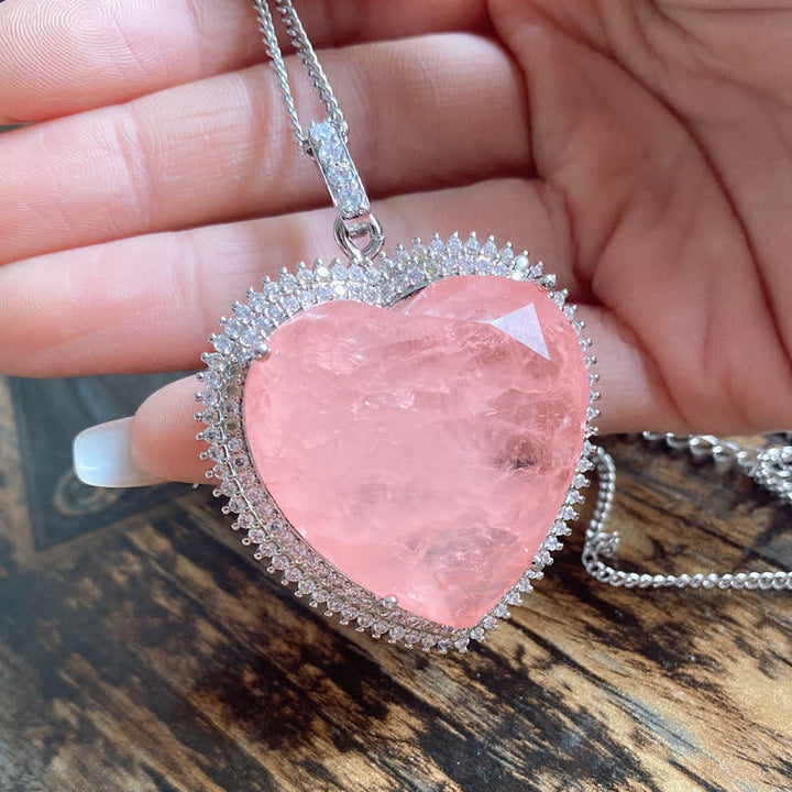Anhänger Kette Rosenquarz Herz Liebe Silber
