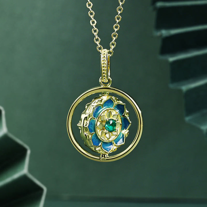 Anhänger Tibetischer Lotus Blau Zirkonia Kette