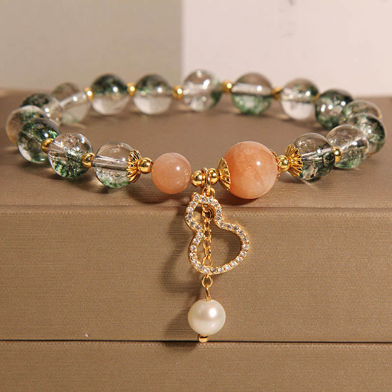 Armband Grün Phantom Gourd mit Perlanhänger elastisch Naturstein elegant