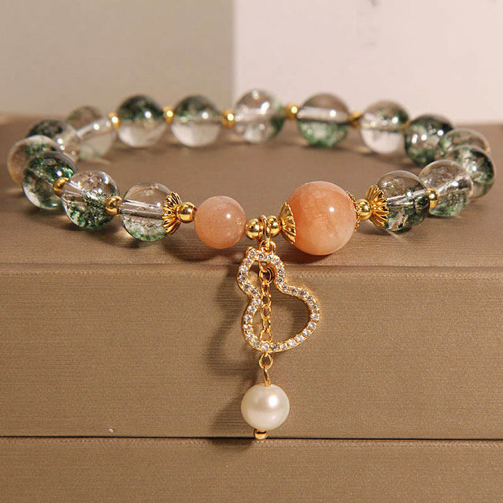 Armband Grün Phantom Gourd mit Perlanhänger elastisch Naturstein elegant