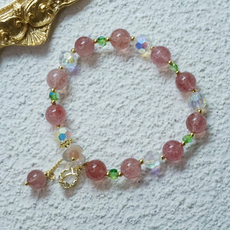 Armband Erdbeerquarz Fluorit – Heilung rosé Perlen grün facettiert gold