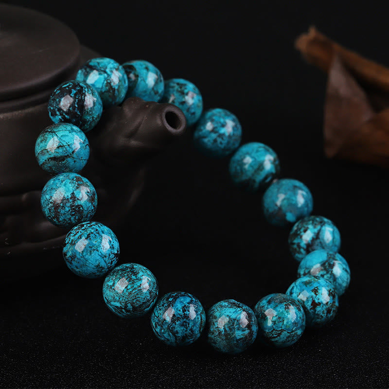 Türkis Phönix Armband Stärke Mut elastisch Naturstein blau strukturiert