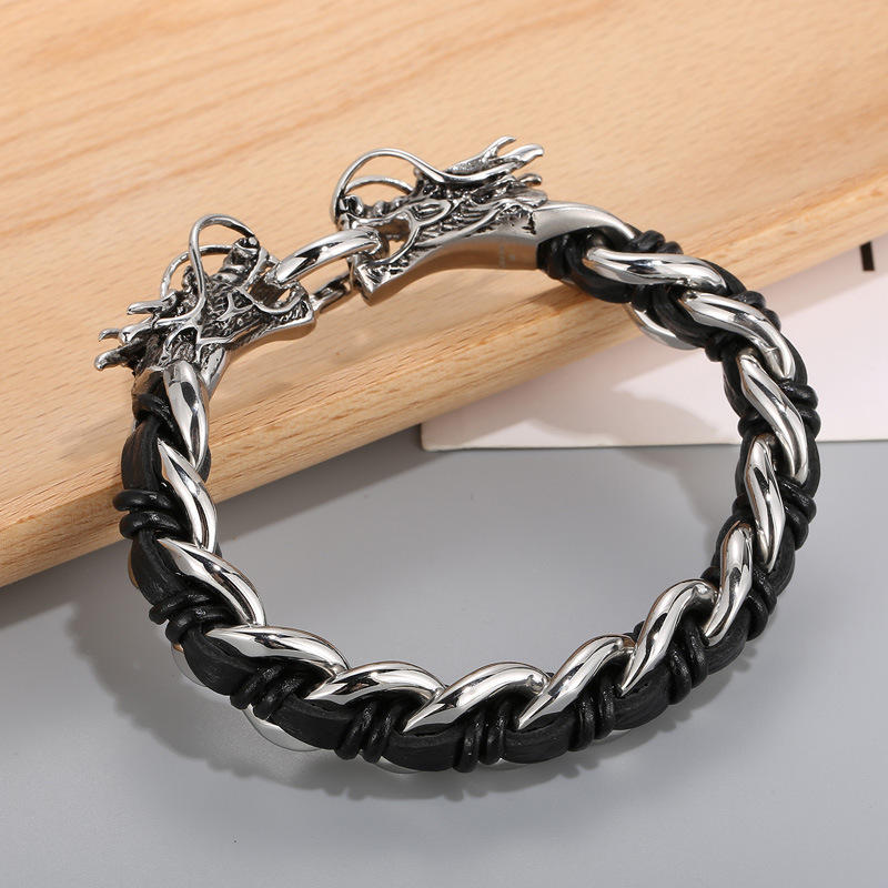 Armband Drachen Schutz Glück Balance silber schwarz Kettengeflecht elegant