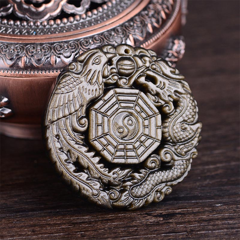 Bronzener Anhänger Kette Drache Bagua Symbol asiatische Handwerkskunst Schmuck