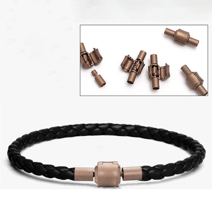 Schwarzes geflochtenes Leder Armband Vintage mit Kupferverschluss Zubehör