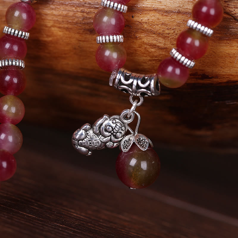 Watermelon Tourmaline Armband mit PiXiu Elephant Charm Naturstein