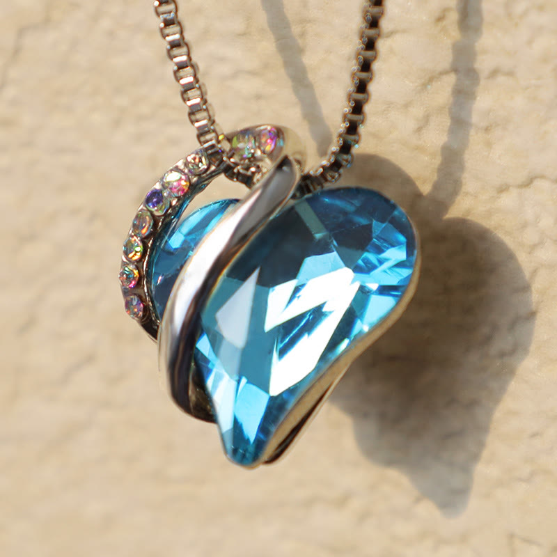 Blaue Herz Kette Anhänger glänzender Kristall Stein Schmuck Halskette