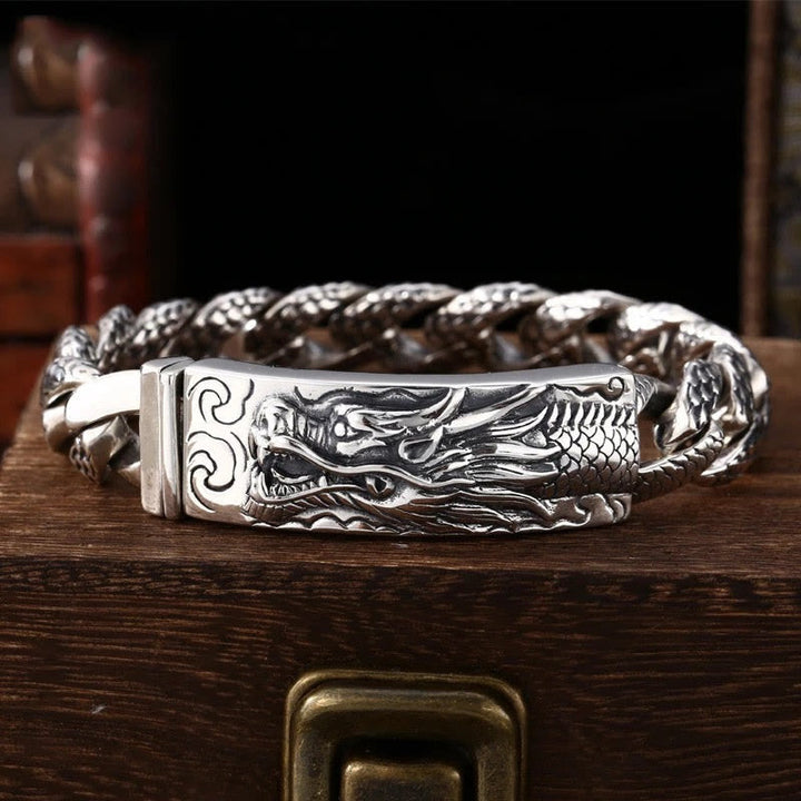 Silbernes Drachen Armband mit geflochtener Kordel Schutzarmband elegant.