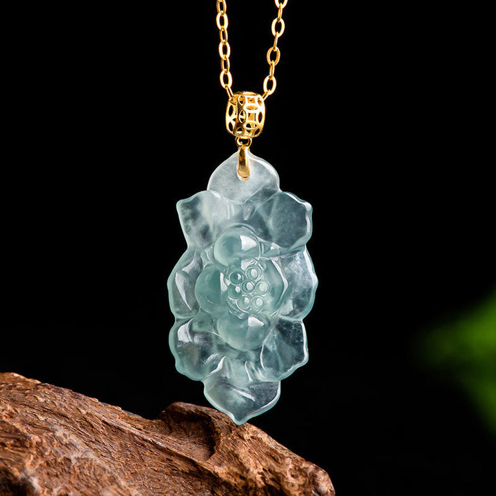 Jade Lotos Anhänger Kette Gold Natur Wohlstand