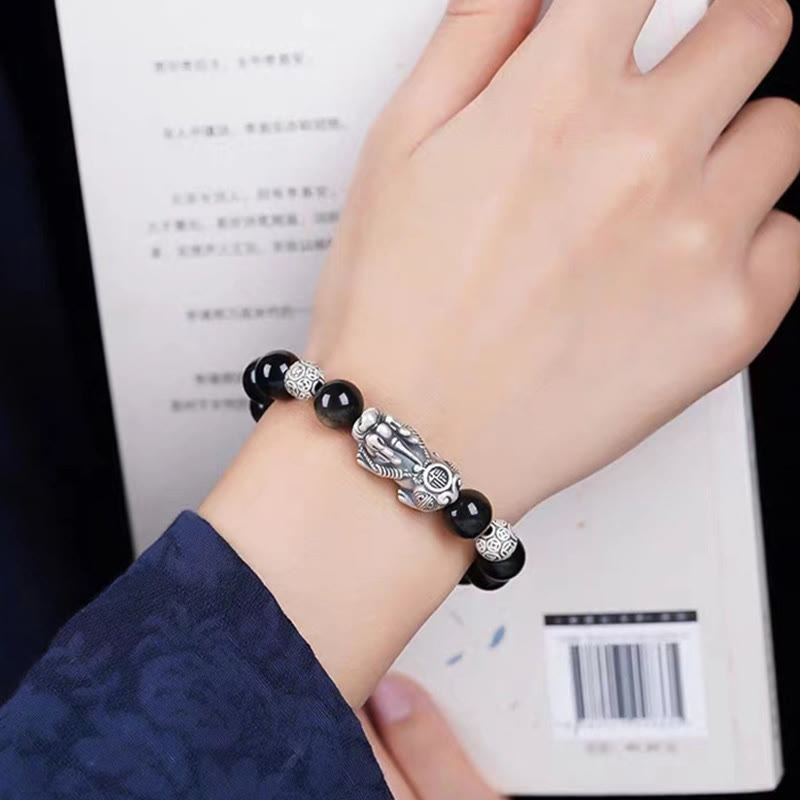 Armband 925 Silber Obsidian Pixiu – Schutz & Wohlstand