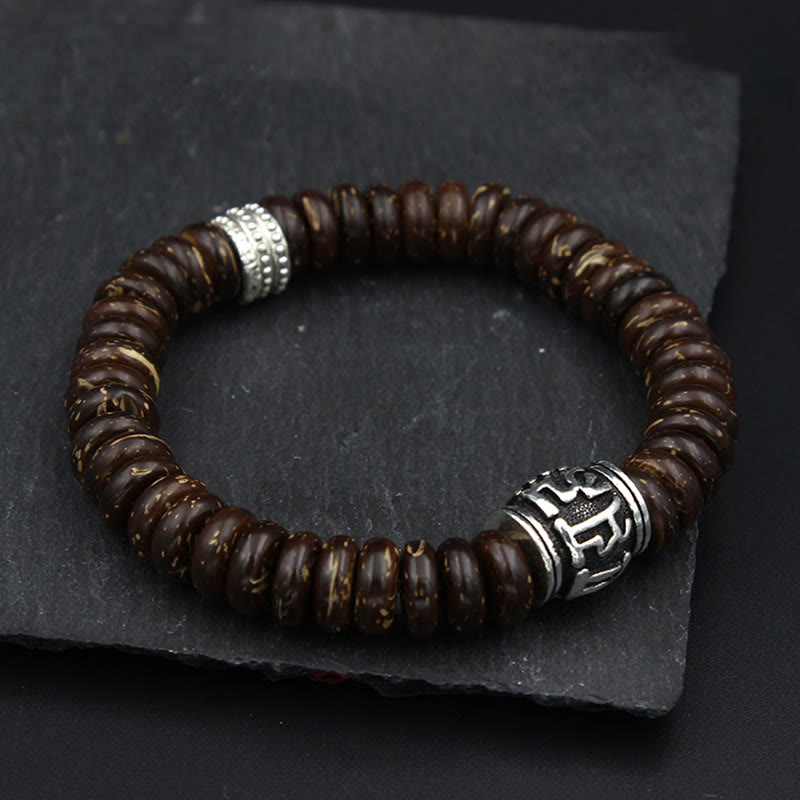 Braunes Holz Armband Om Mani Padme Hum Energie Silber Perlen