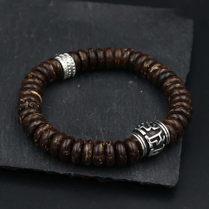 Braunes Holz Armband Om Mani Padme Hum Energie Silber Perlen